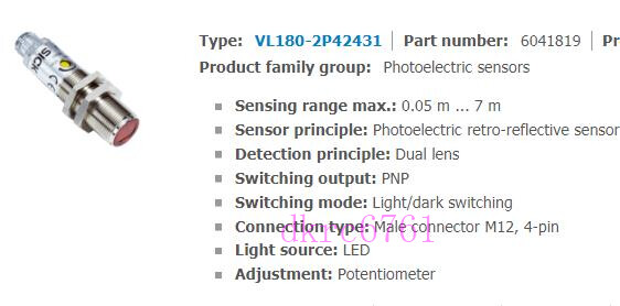 SICK VL180-2P42431 Retroflective Photo Switch 24V 0.05-7m Range