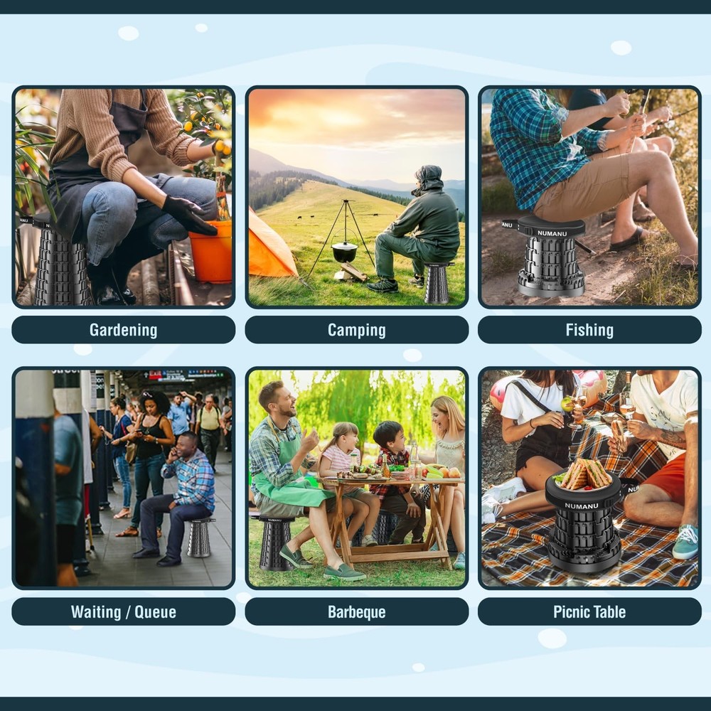 NUMANU Padded Collapsible Folding Stool, 620lbs Max, Adjustable Camp Seat