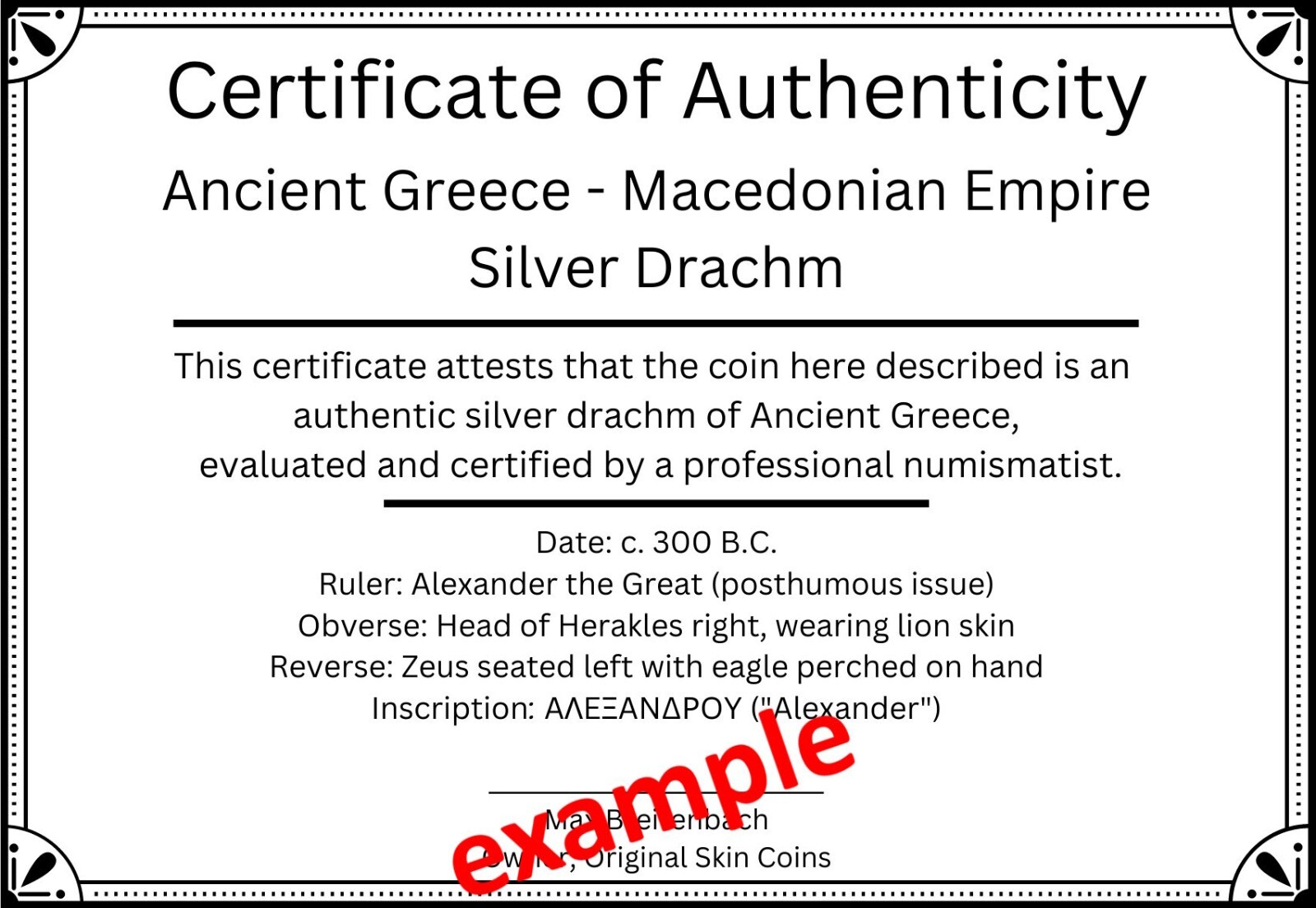 Certificate of Authenticity Add-On (originalskincoins)