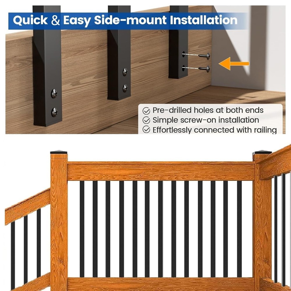 61 Pack 32.25” Deck Balusters,Thicker Black Hollow Rectangle Metal Baluste