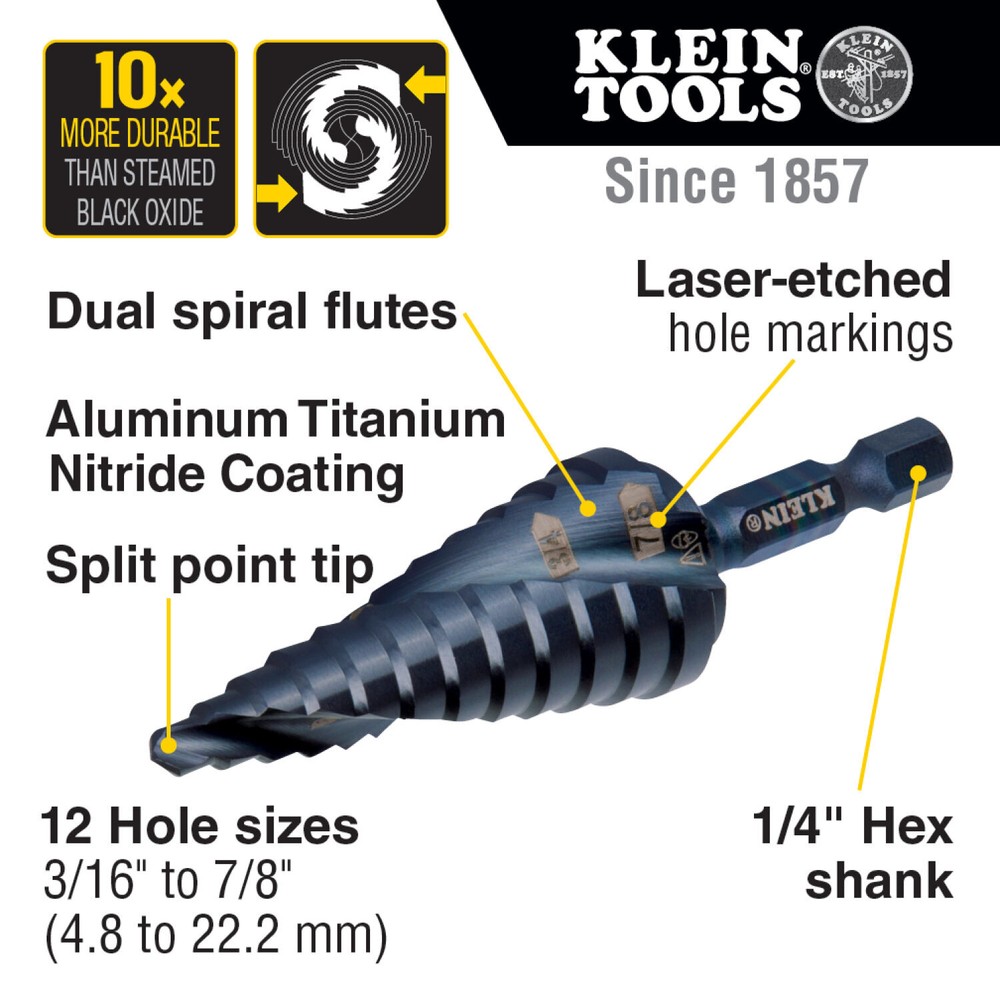 Klein Tools QRSTSPRO Premium Electrician's Quick Release Step Bit Set, 3 Piece