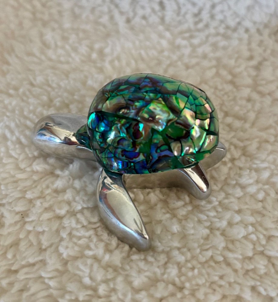 TURTLE FIGURINE MADE FROM ABALONE SHELL & STAINLESS 2”