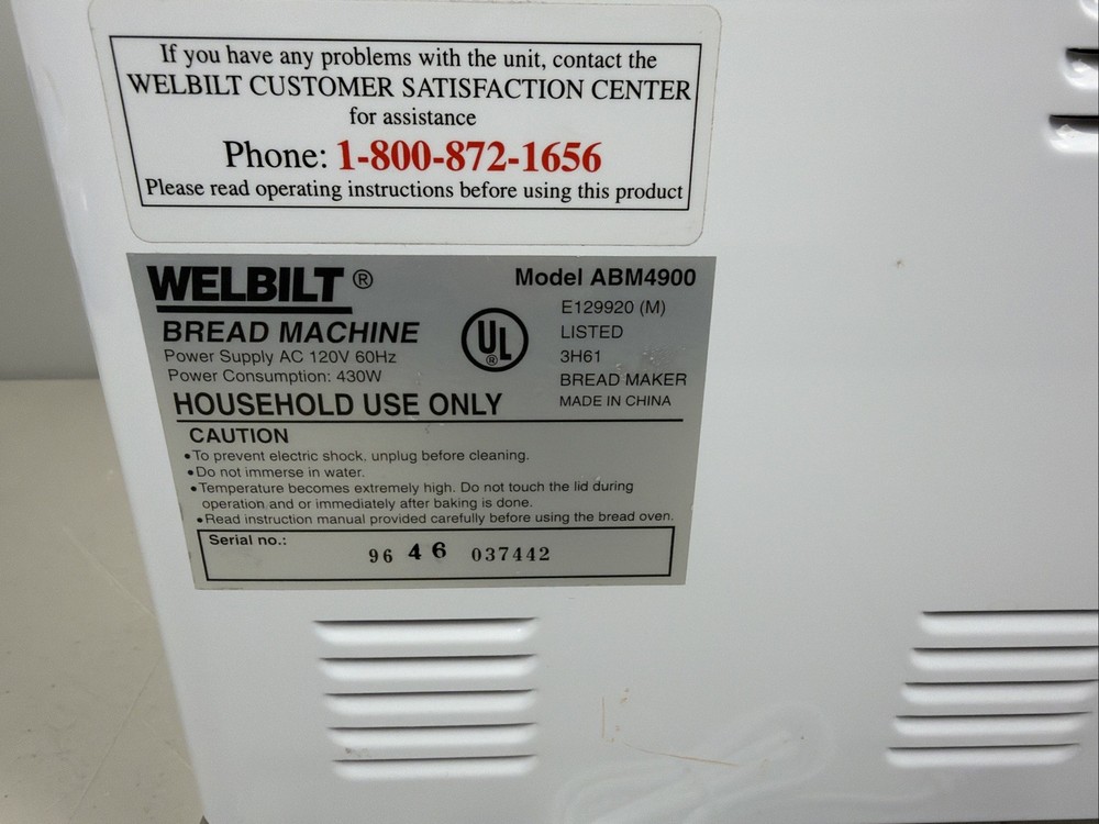 Welbilt The Bread Machine ABM4900 Automatic Bread Maker TESTED & WORKING