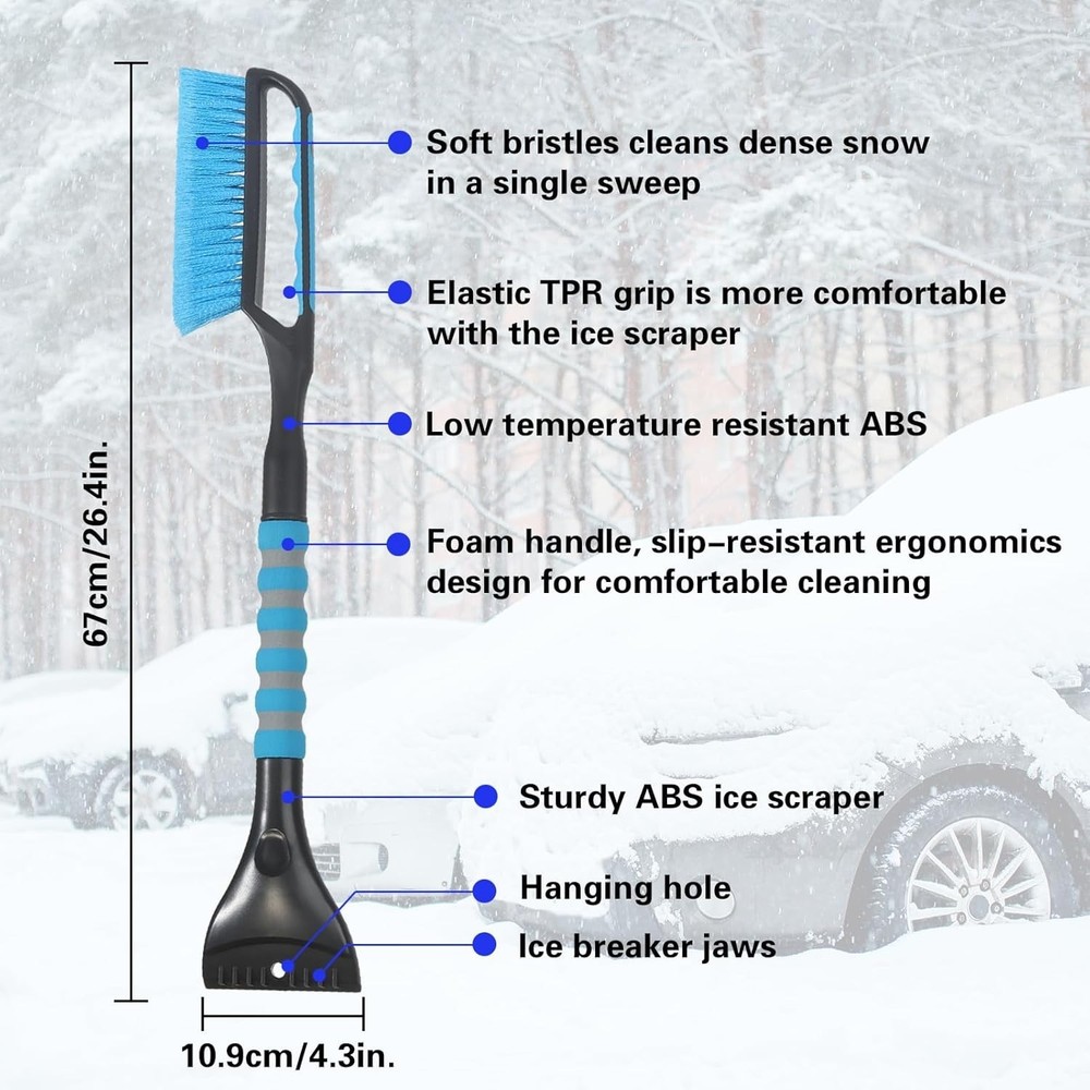 Snow Brush and Ice Scraper for Car Windshield,26.4" Window Scraper Deicer for...