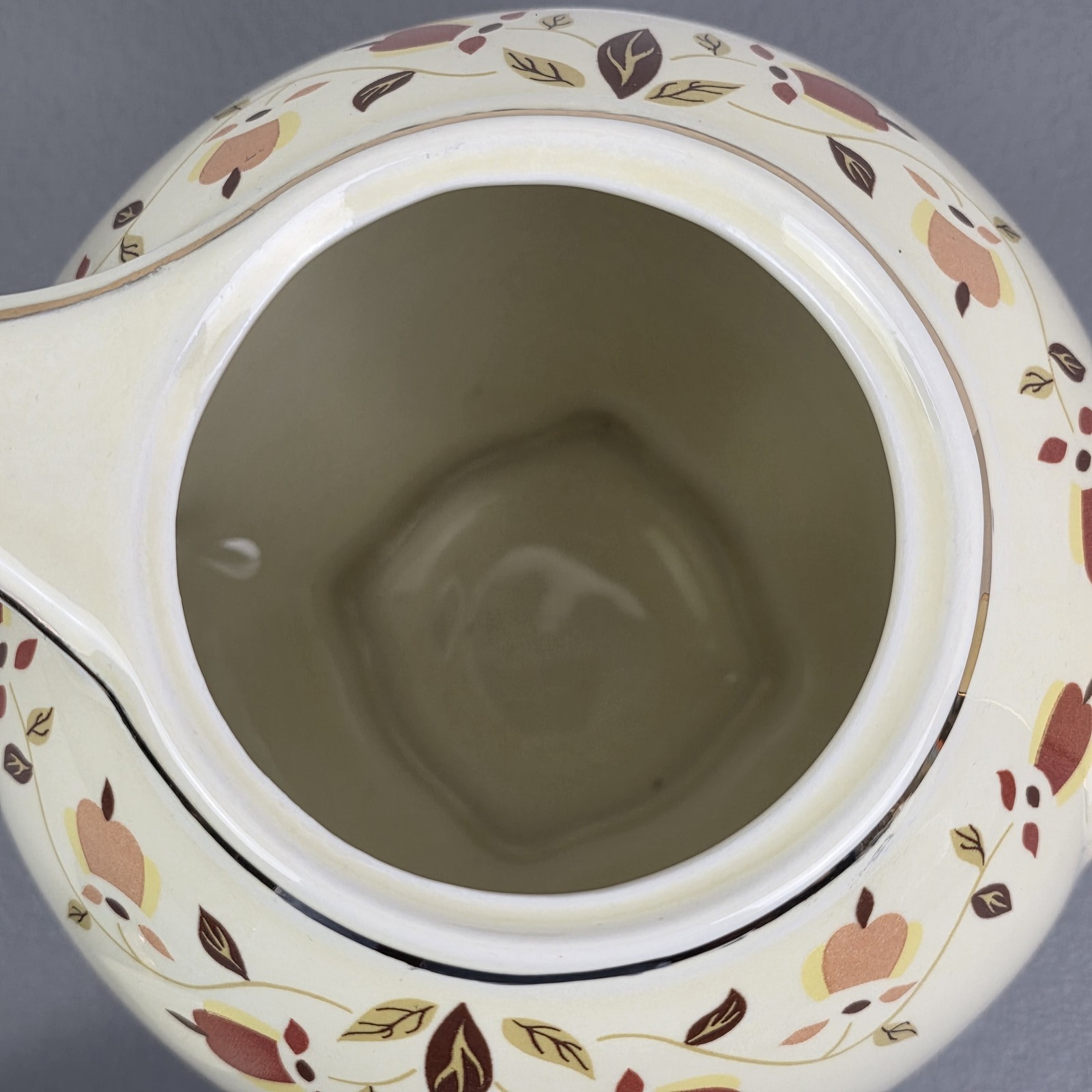 Vintage Cream Teapot with Gold Trim & Floral Pattern, Mid-Century Style