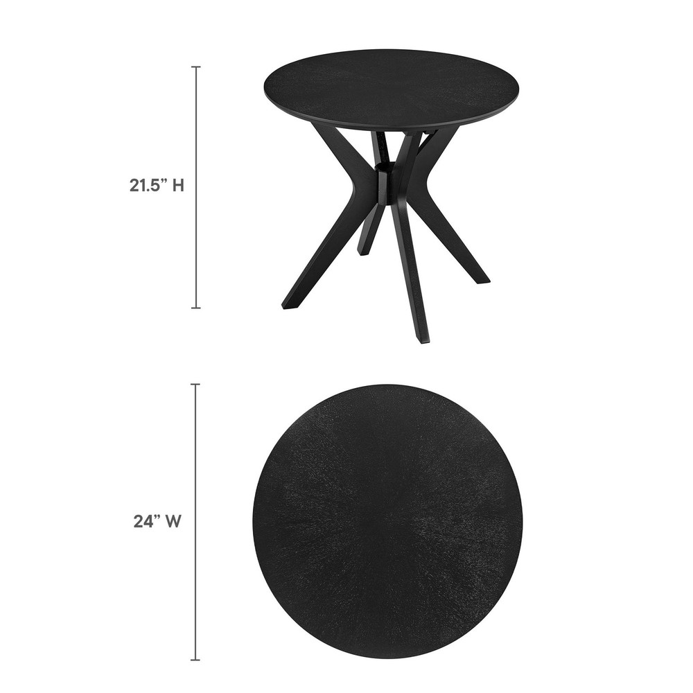 Mid Century Modern 24 Inch Round Side Table with Unique Intersecting Base