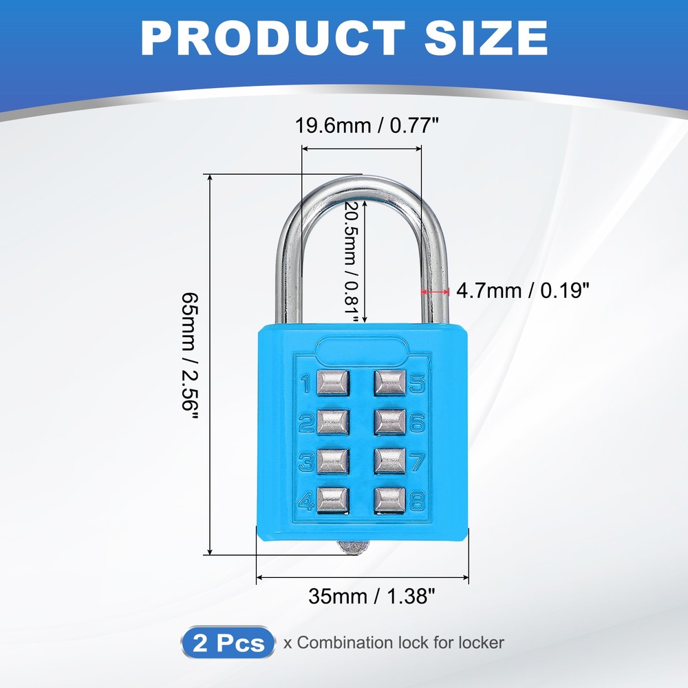2Pcs Push Button Combination Padlock 8-Digit 4-Position Lock Lake Blue