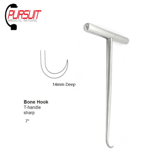 ASKIN Mfg. Bone Hook with T handle, 14mm Deep, 7"