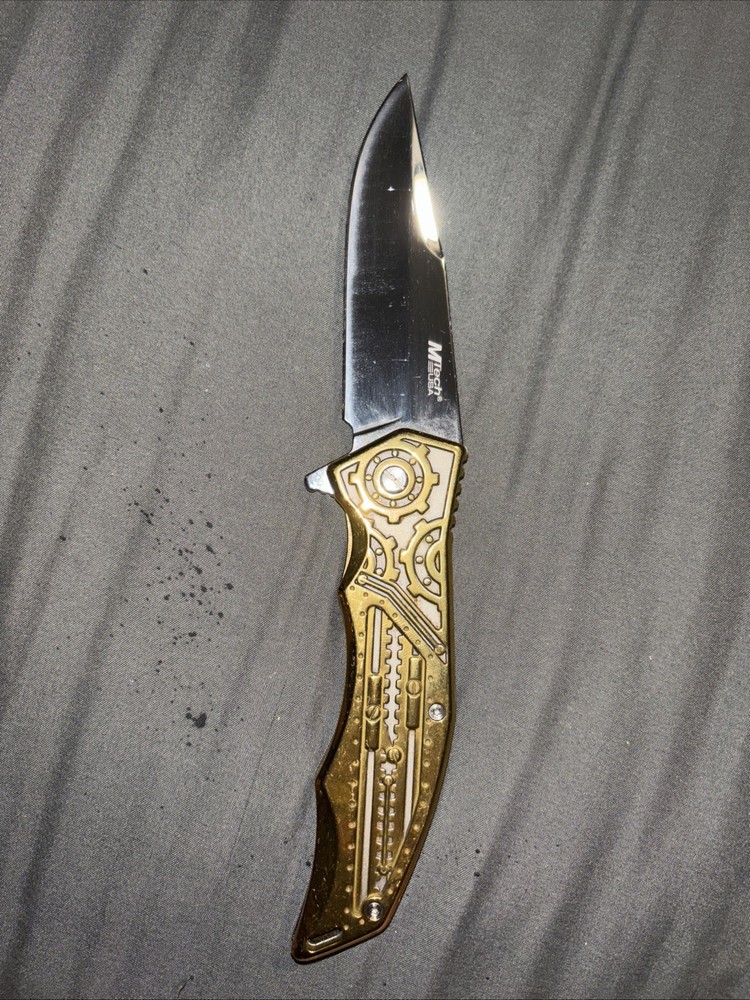 M-Tech USA Gold Engraved Folding Knife
