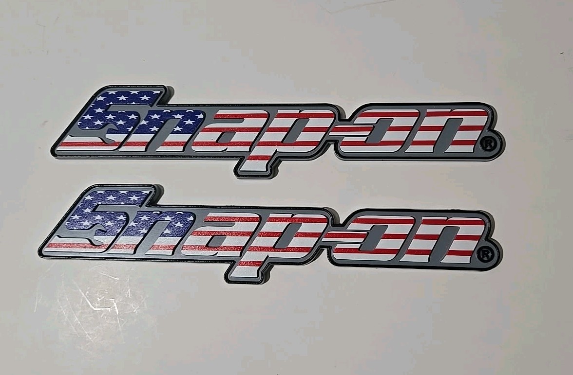 2PK SNAP ON TOOL BOX FLAG LOGO EMBLEM MATTE Colored Plastic Badge Decal 8"+3 Drv