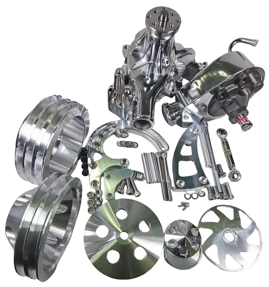 SBC Chevy 305 327 350 400 V BELT Pulley w/Bracket Kit & Long Water Pump PS Pump