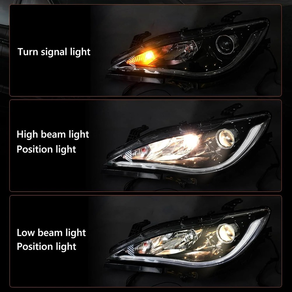 FIONE Headlights Assembly Halogen Projector Headlamp Left Driver Side