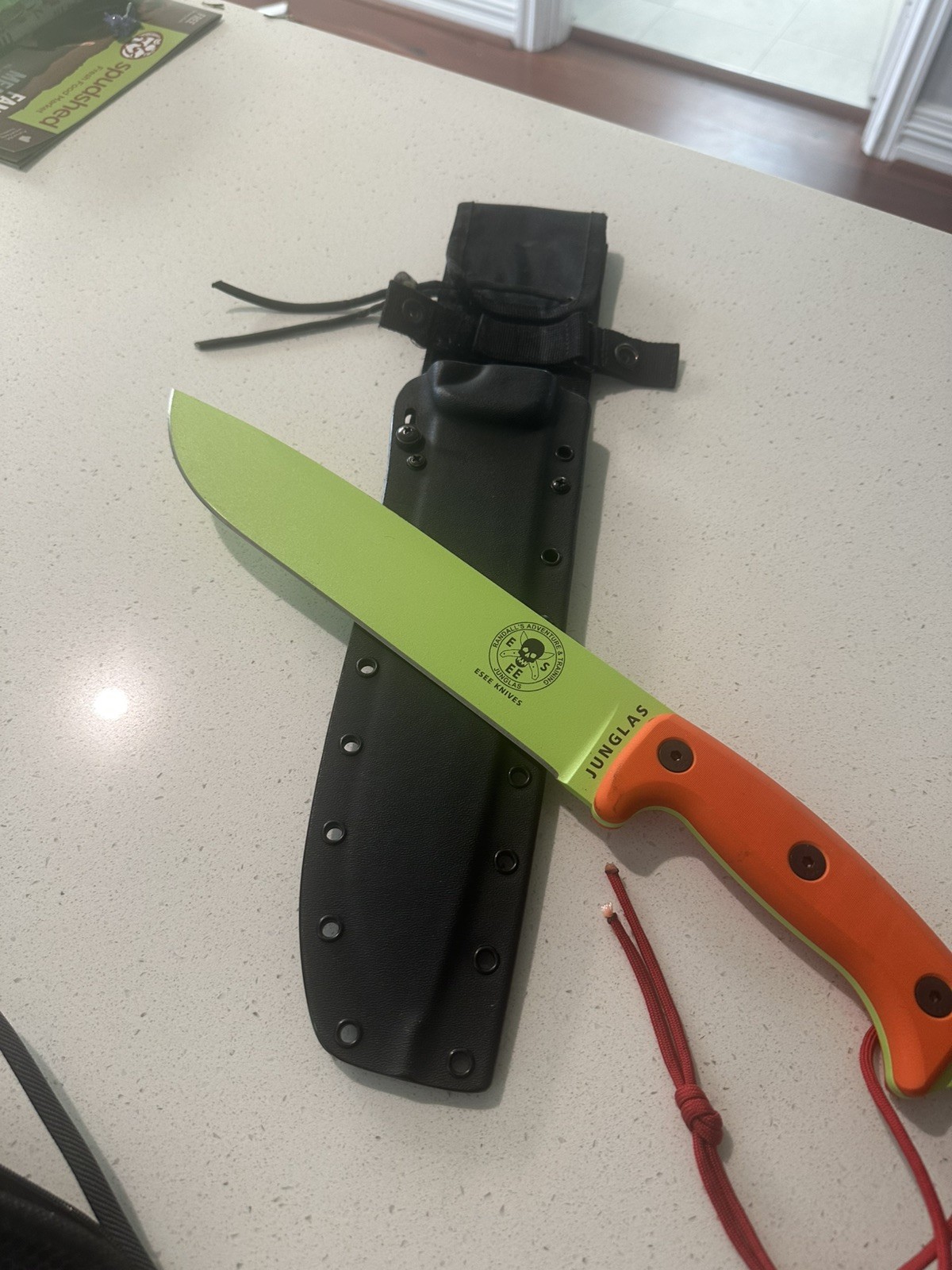 ESEE Junglas Survival Knife Bushcraft Machete Venom Green Blade Orange Handle