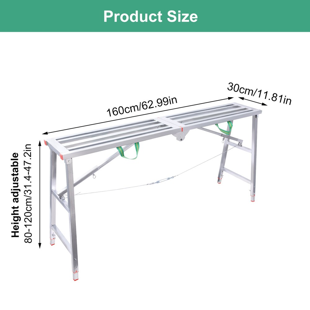 160 X 30cm Folding Scaffolding Platform Work Bench Scaffold Adjustable Height-