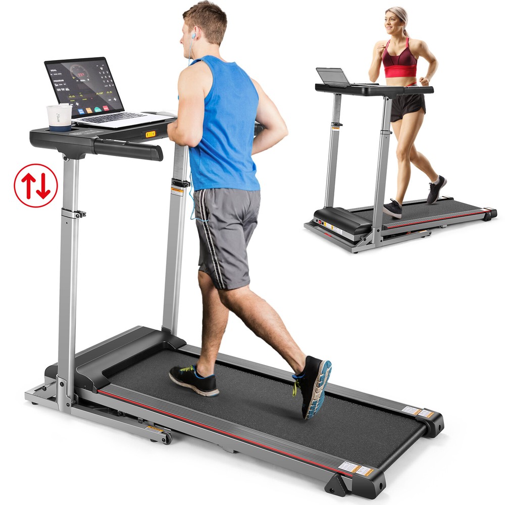 300lbs Folding Treadmill Treadmill with Adjustable Large Desk with Bluetooth&APP