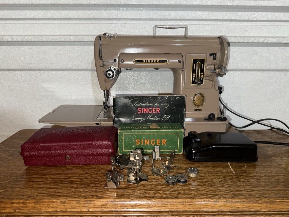Vintage Singer Sewing Machine Model 301 , Long Bed, serviced