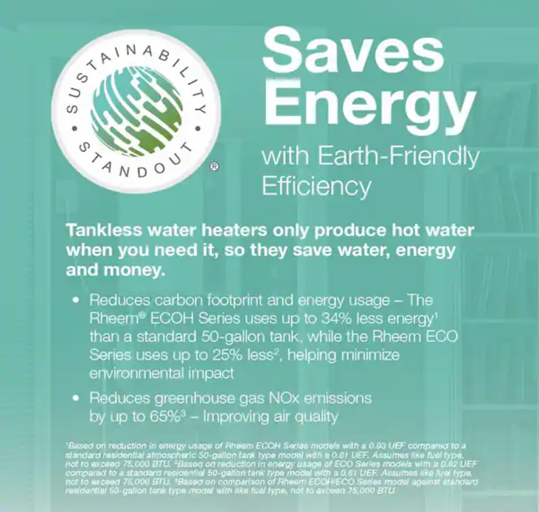 Rheem Tankless Water Heater Natural Gas Indoor 9.0 GPM SMART WIFI ECOH180DVELN-3