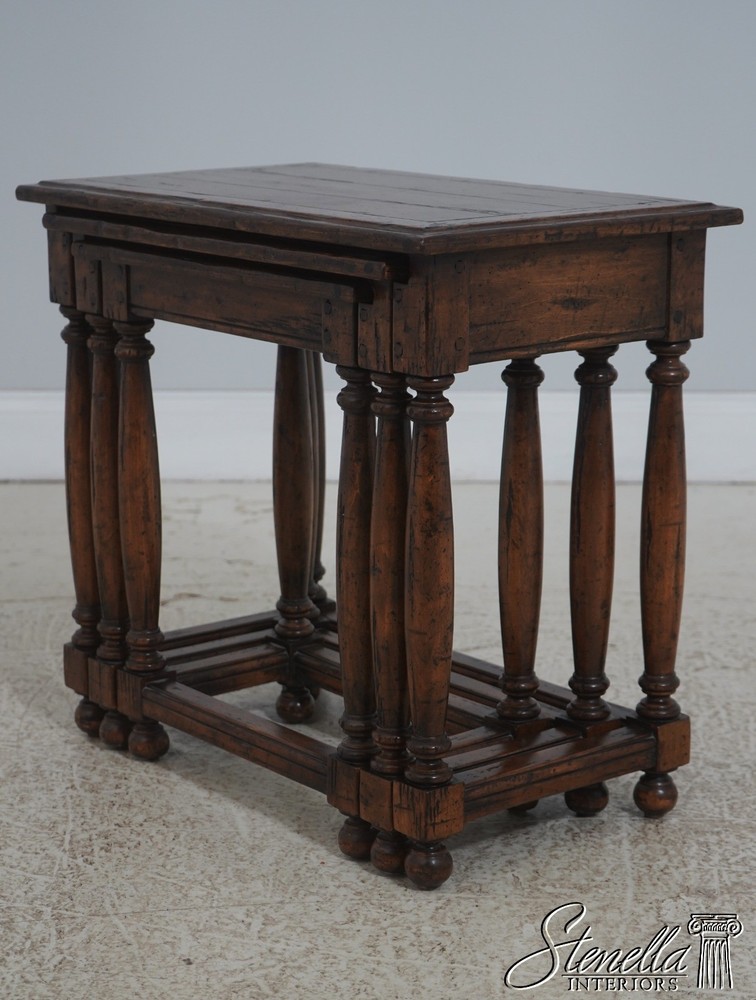 72043: GUY CHADDOCK Jacobean Distressed Oak Nesting Tables