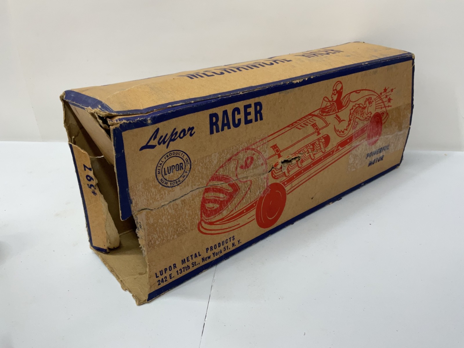 VINTAGE LUPOR TIN WINDUP RACER WITH ORIGINAL BOX