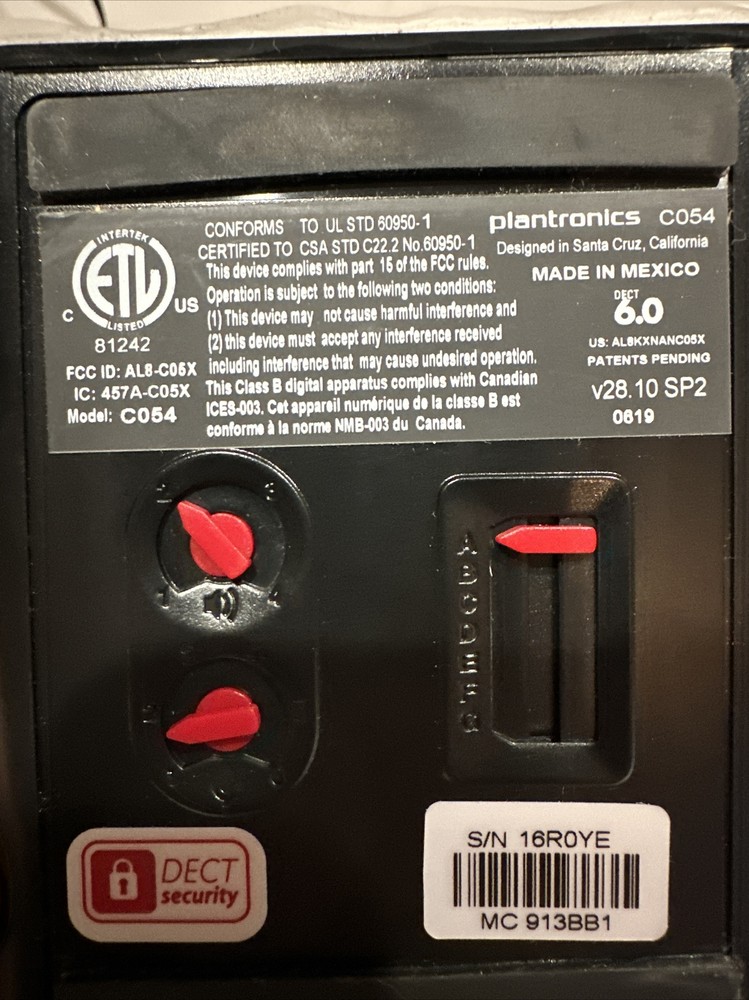 Plantronics C054 Base Wireless Headset System -Base, power supply, & Free Shippi