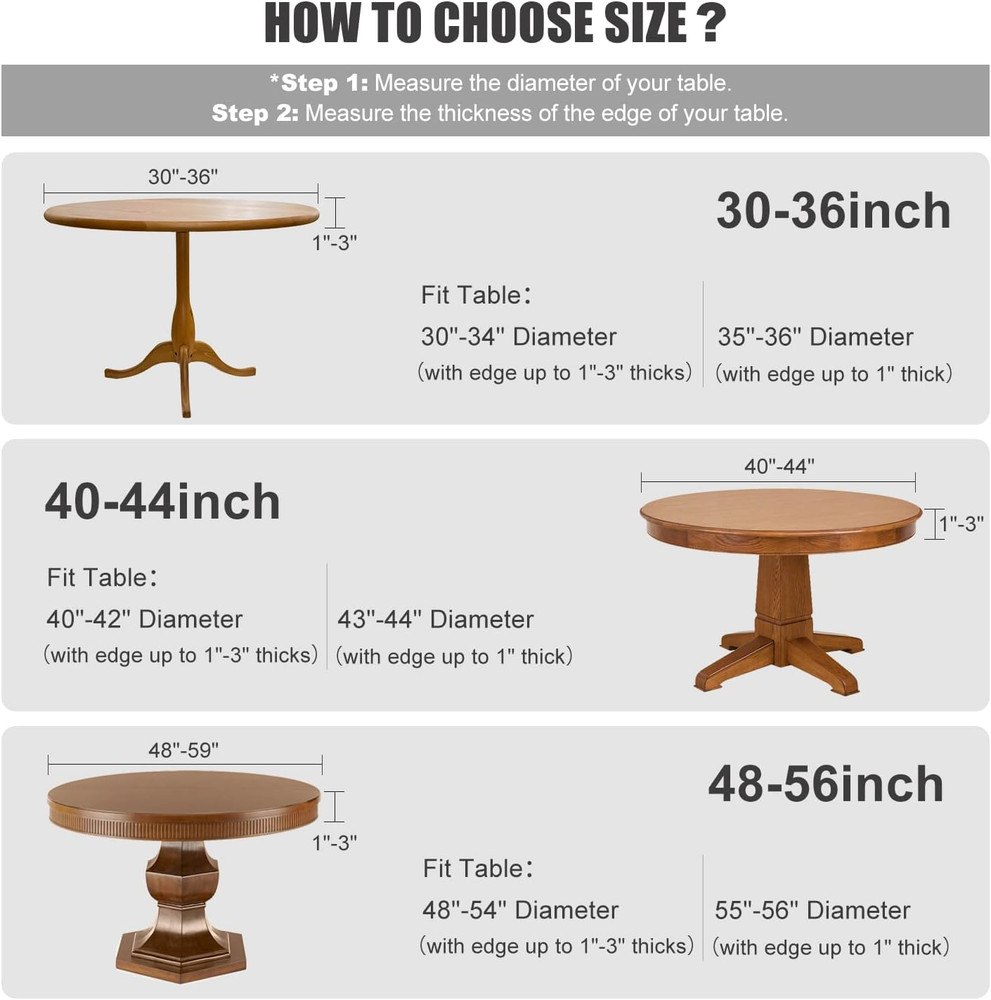 Fitted round Table Cloth, Reversible Waterproof Stain Resistant Elastic Stretch