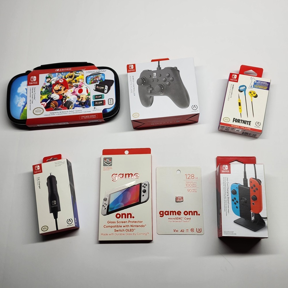 Nintendo Switch Accesory Bundle NEW - Controller, Memory Card, Earbuds, Case....
