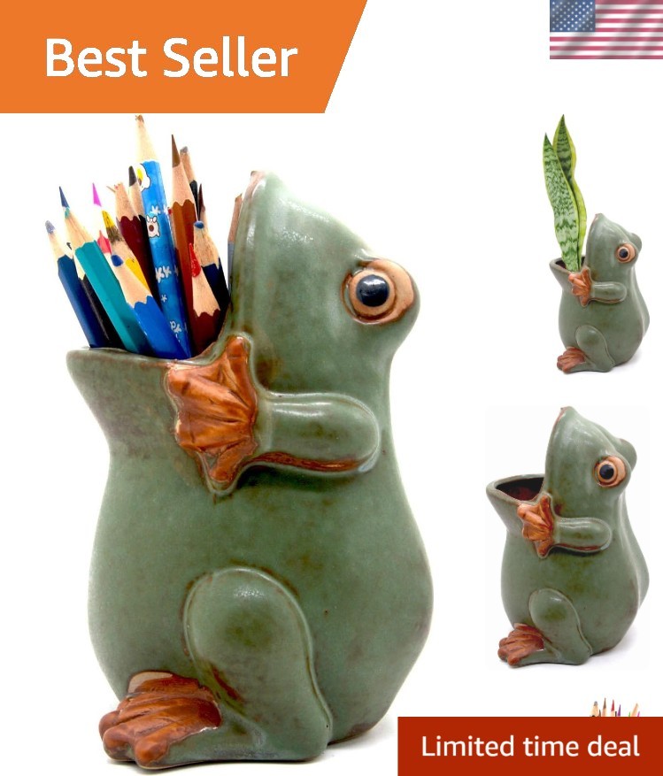 Whimsical Ceramic Frog Planter - 7" Multi-Functional Candy Dish & Pencil Holder