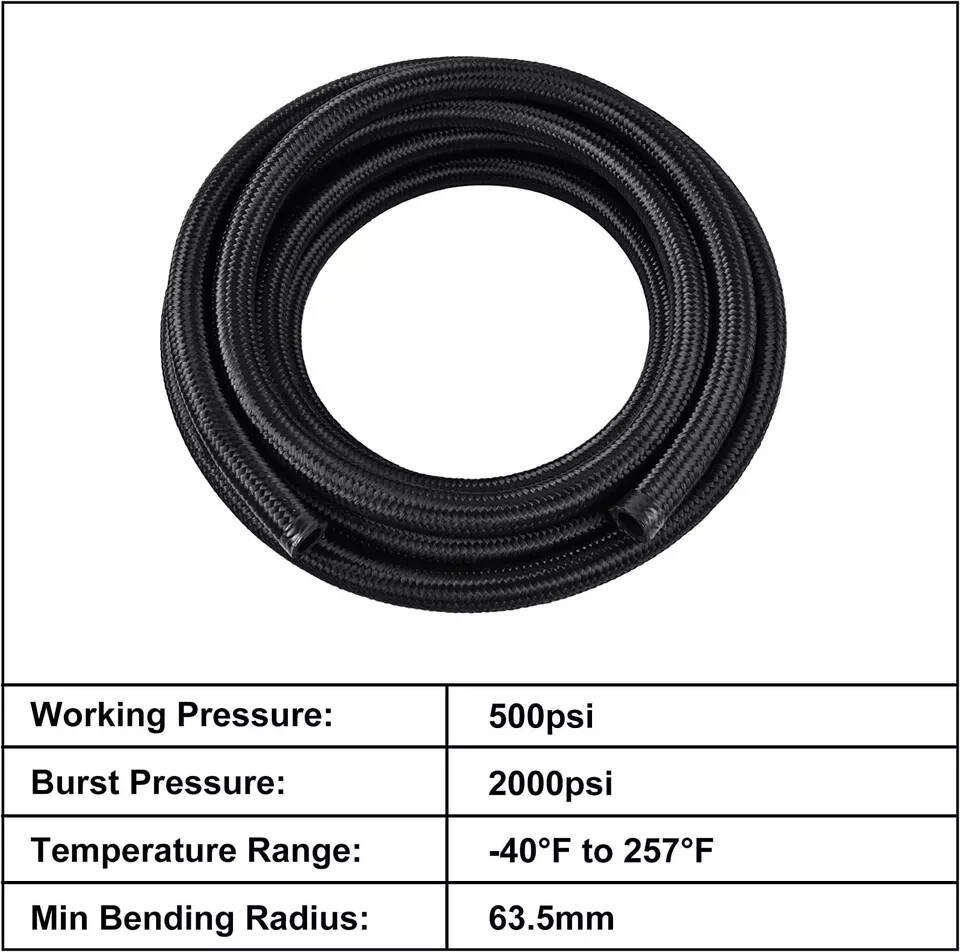 6AN 8AN 10AN 12AN Fuel Line Kit Nylon Braided Hose Fitting Kit CPE 10/20FT Black