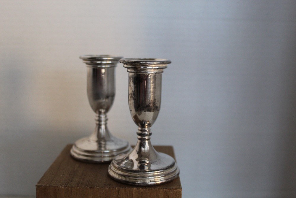 Vintage EP Zinc Italy Silverplate Set Of 2 Candle Holders