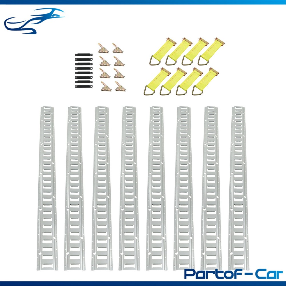 32 Piece E Track Bundle: 5' Silver Galvanized Rails, End Caps, Straps, O Rings