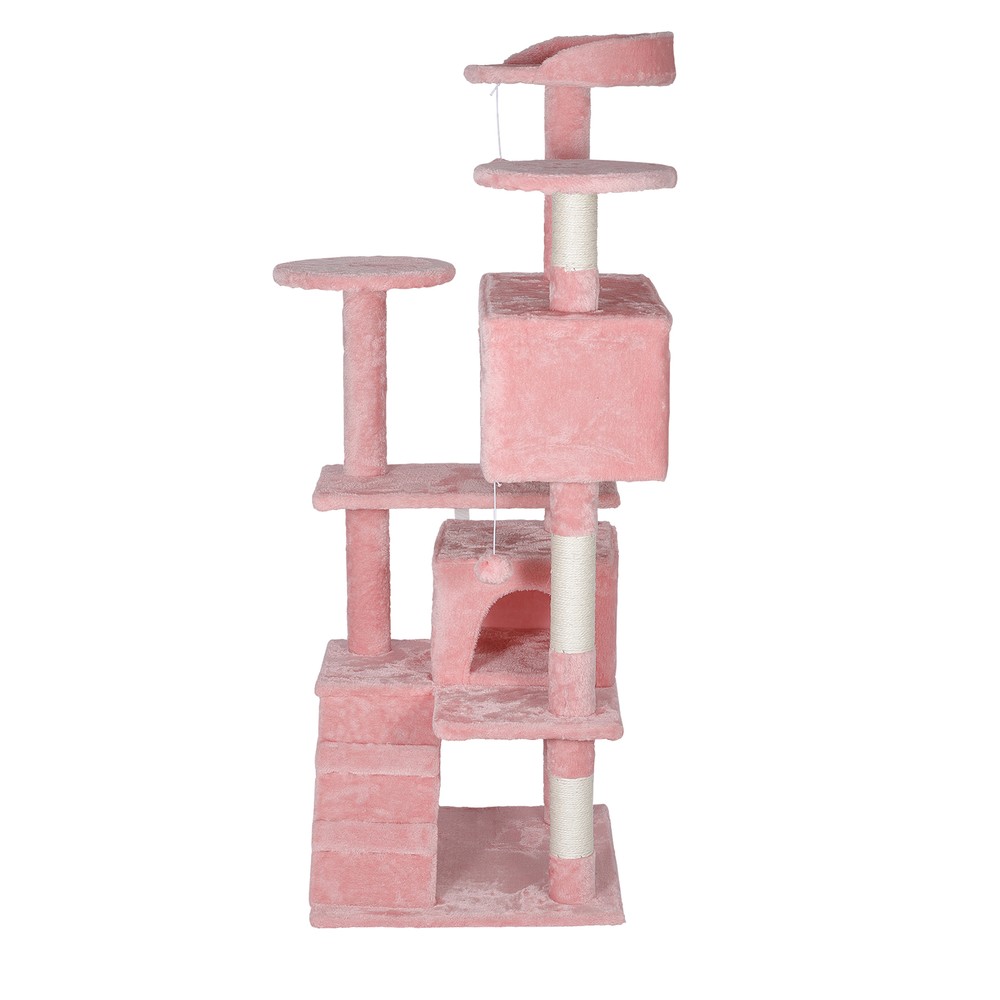 53" Cat Tree Activity Tower Pet with Scratching Posts Ladders Indoor Pink