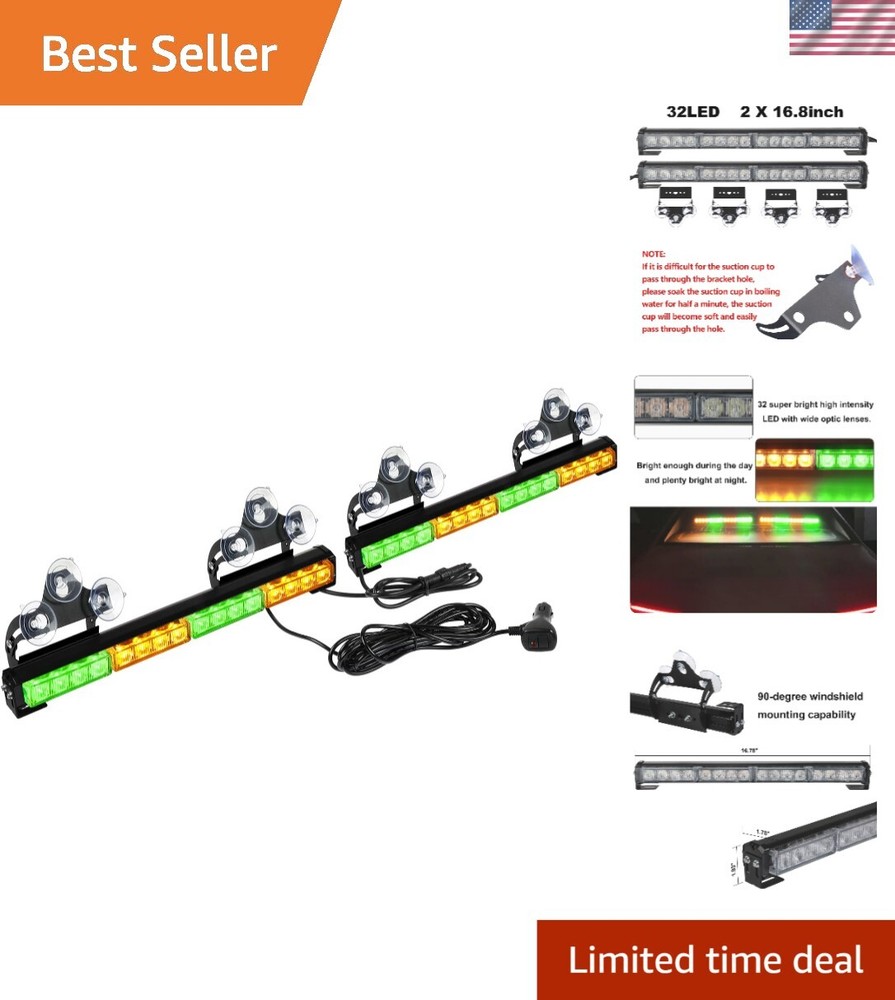 2x16.8” LED Emergency Strobe Light Bar with 32 Patterns for Maximum Visibility
