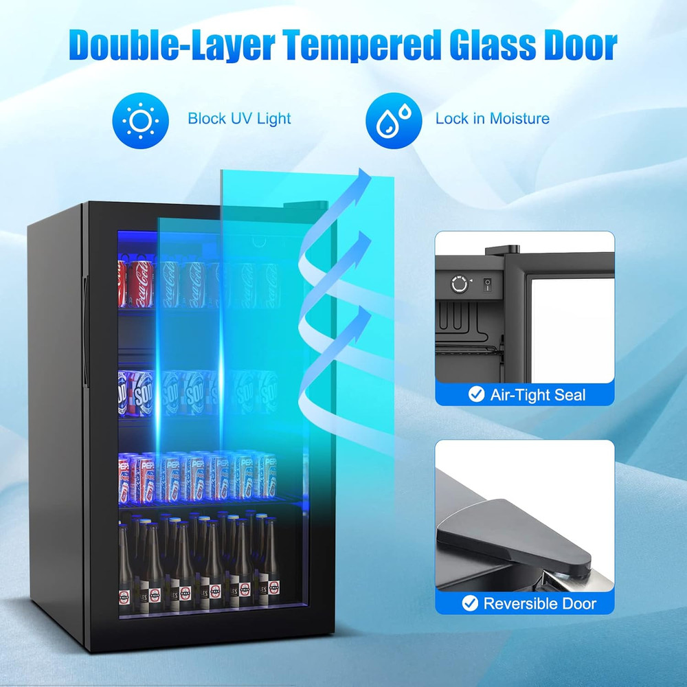 Compact 120 Can Beverage Refrigerator with LED Light and Adjustable Shelves