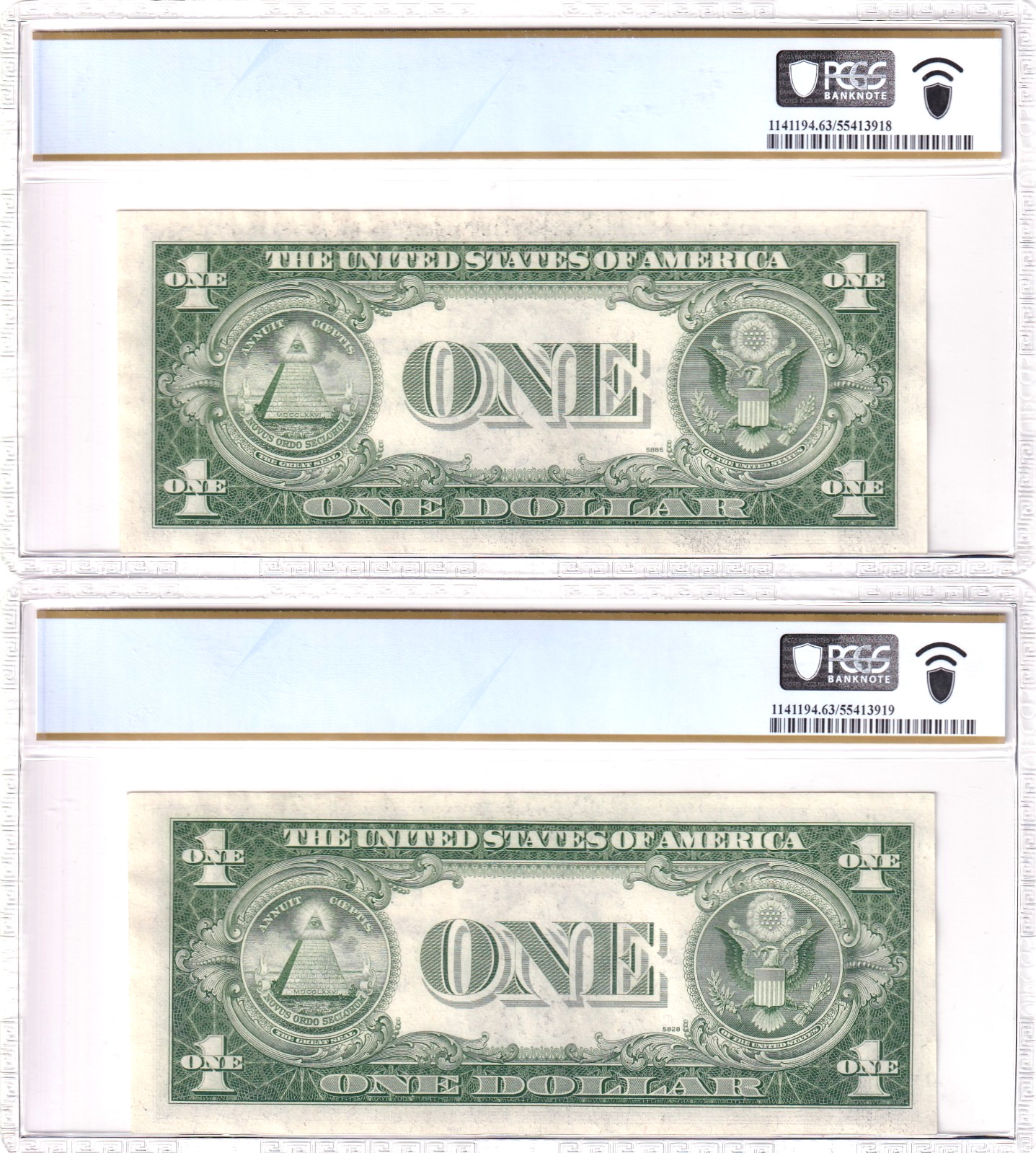 1935E, $1 Silver Certificate's Sequential Pair PCGS 63 Choice UNC