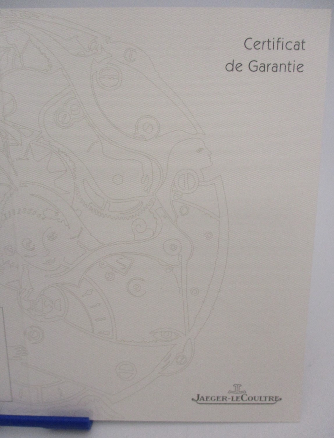 Jaeger LeCoultre Watch Guarantee Certificate Certificat de Garantie Blank Label