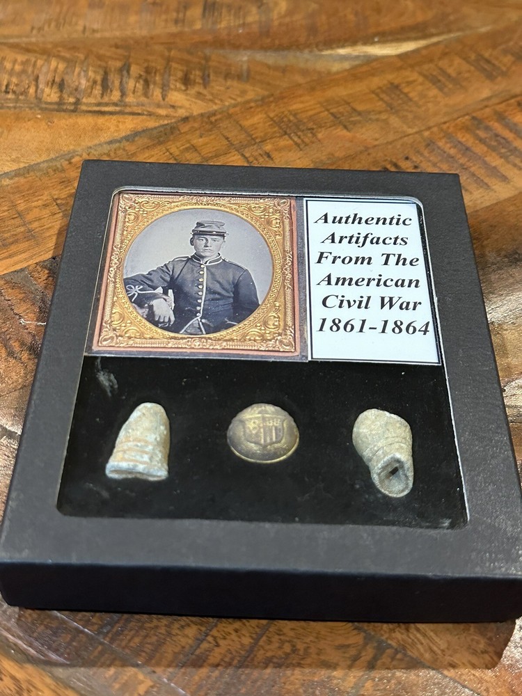 American Civil War Relics Bullets Button Display Case Set