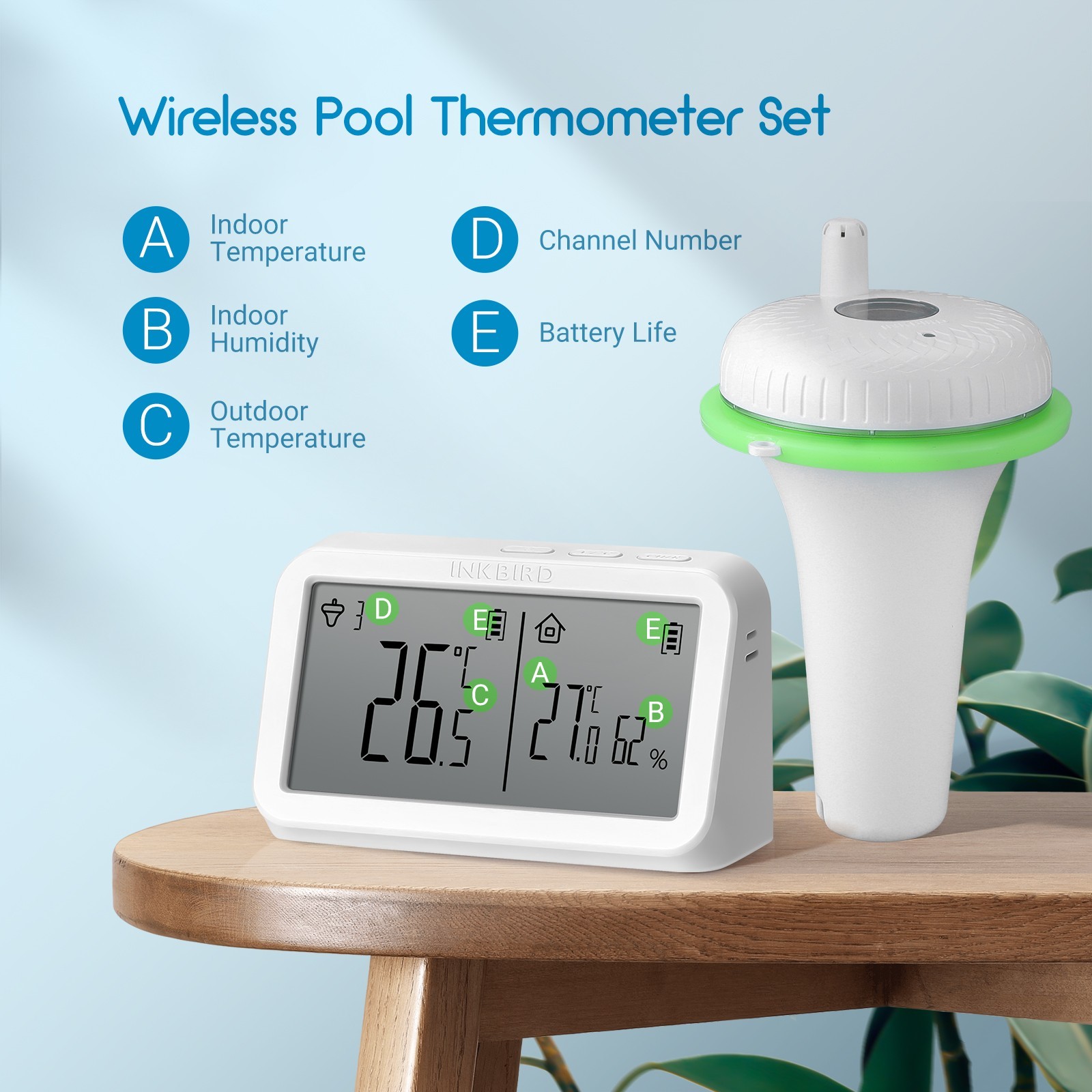 Inkbird Waterproof Wireless Pool Thermometer Easy Read Water Temperature Monitor