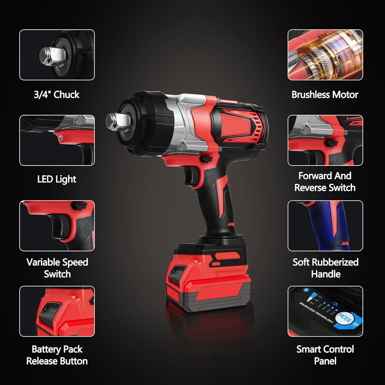 Cordless Impact Wrench 3/4 inch1500FT-LBS For Milwaukee 18V Battery (No Battery)