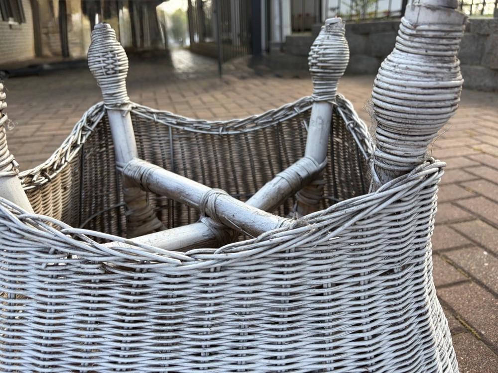 Vintage Victorian Boho White Wicker Ottoman Stool