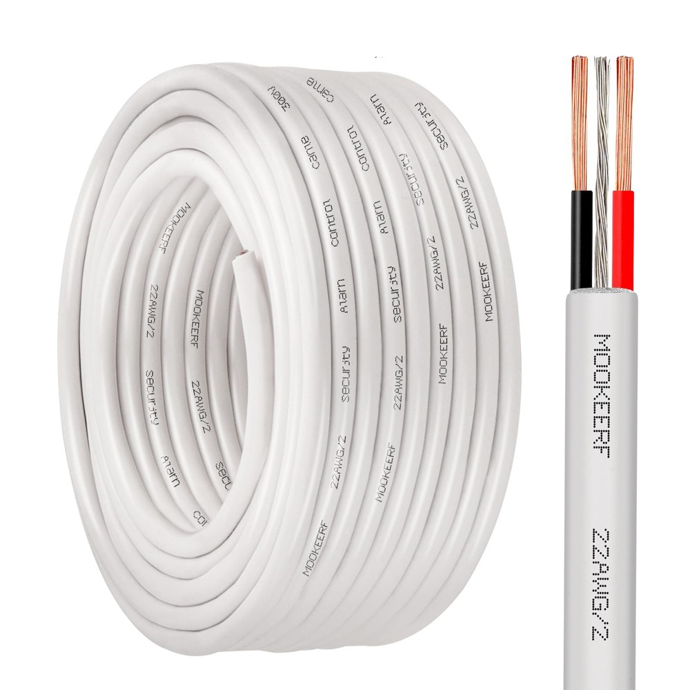 22 AWG 2 Conductor Stranded Shielded Plenum Cable 50FT 22/2 Shielded Wire Whi...