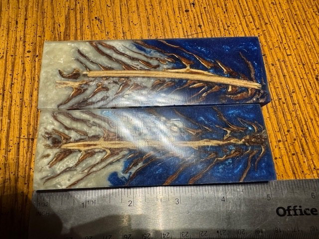 Pair of Beautiful deep blue & white leaf pattern Resin Knife Handle Blank Scale