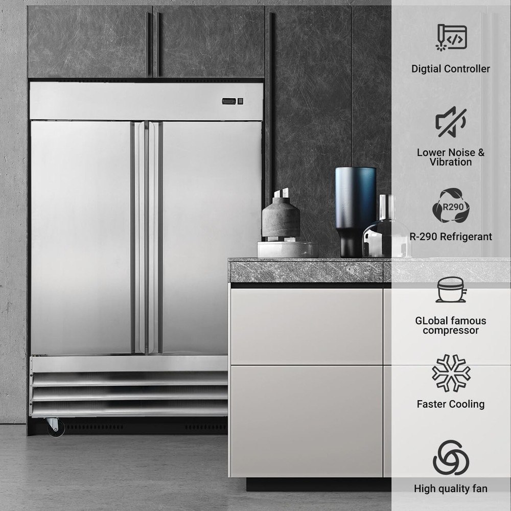 Smad Refrigerator 47 Cu.Ft Commercial Fridge 2 Section Solid Door Refrigerators