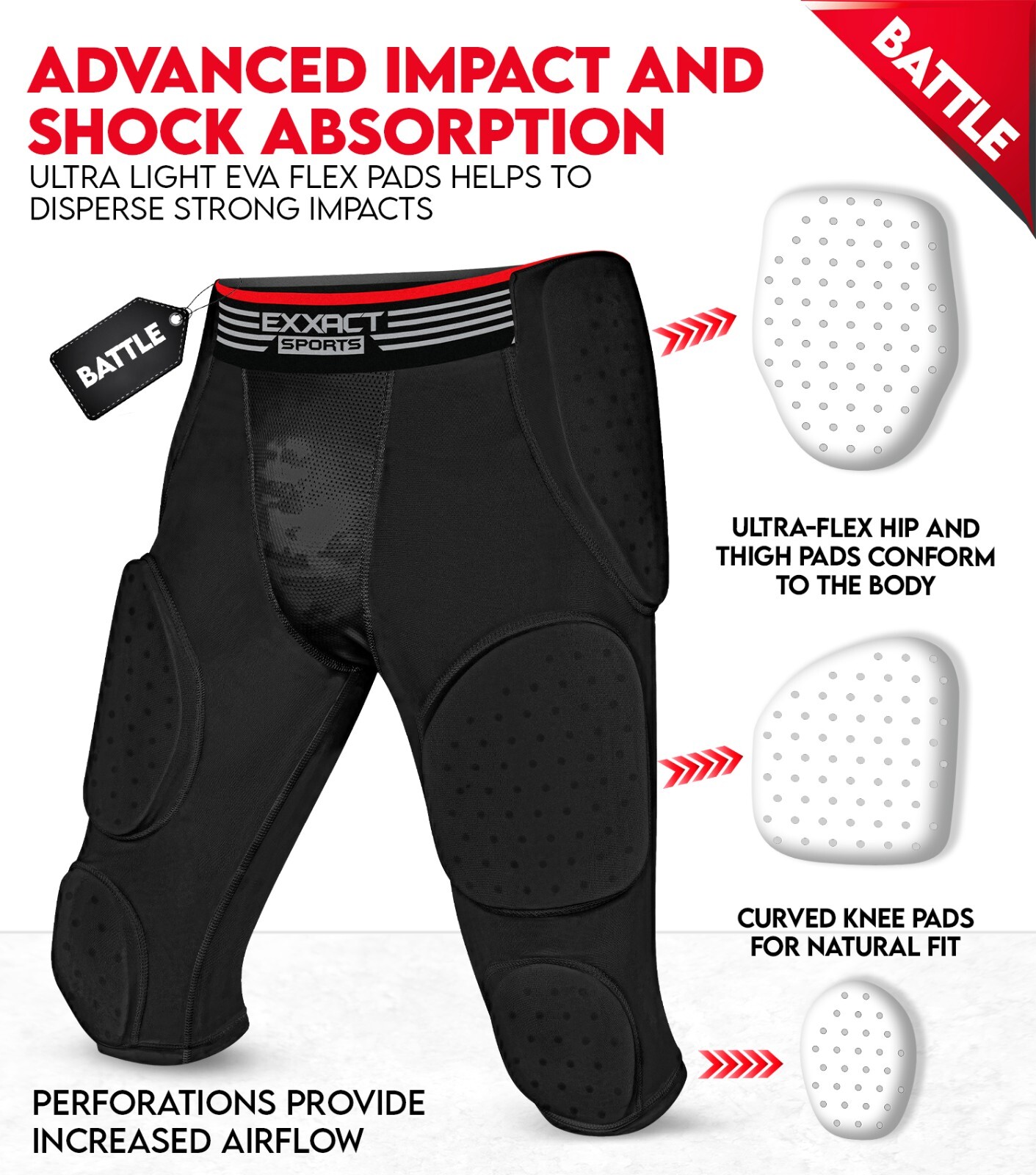 Exxact Sports Battle 7 Pad Adult Girdle for Men, with Cup Pocket