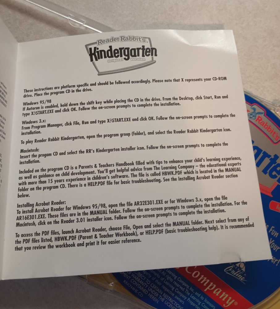 Reader Rabbit's Kindergarten Original Version CD-ROM - Windows 3.1 / 95 / 98