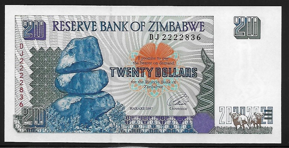 Zimbabwe P-7 20 Dollars 1997 Unc