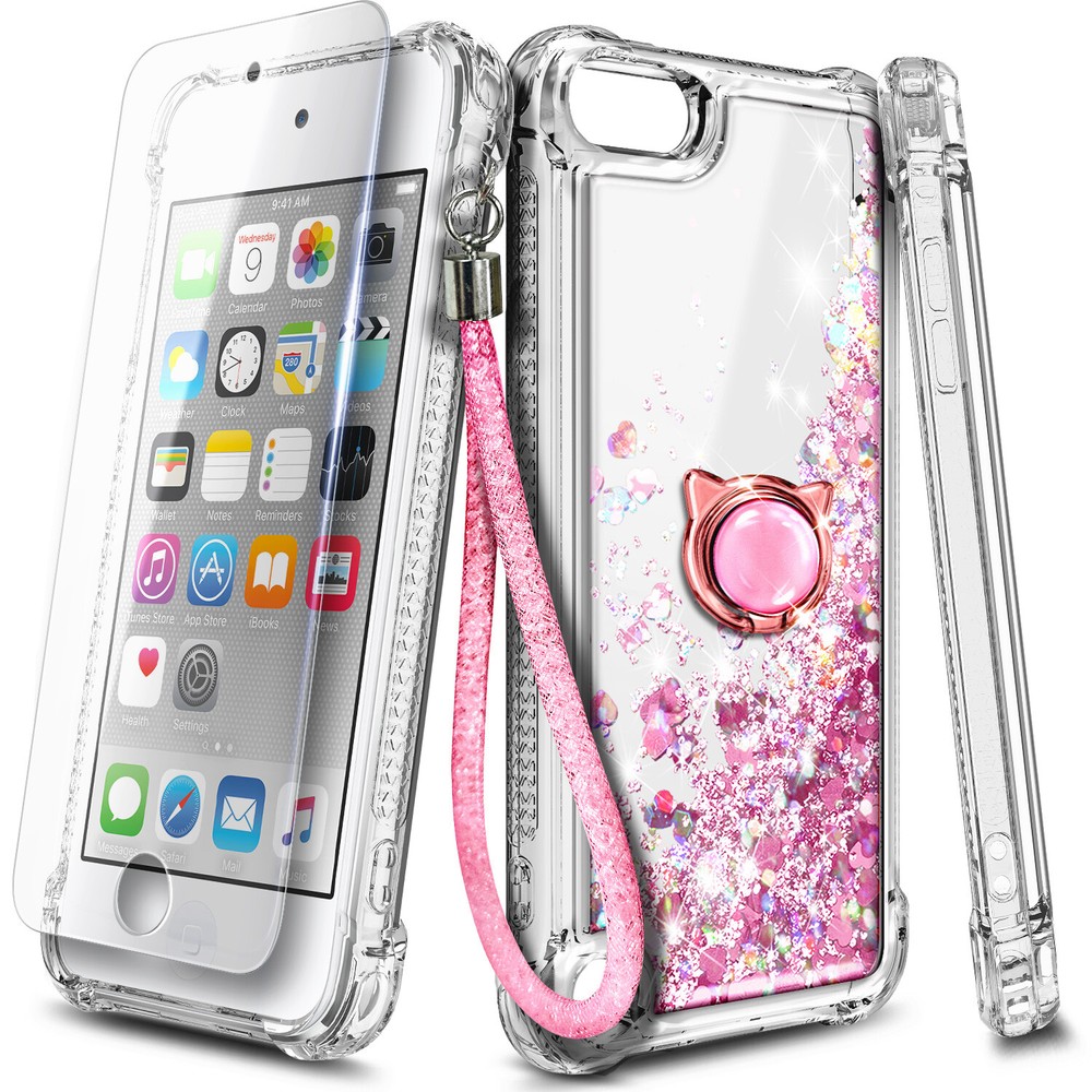 For iPod Touch 5th 6th 7th Case Glitter Ring Holder + Lanyard & Screen Protector