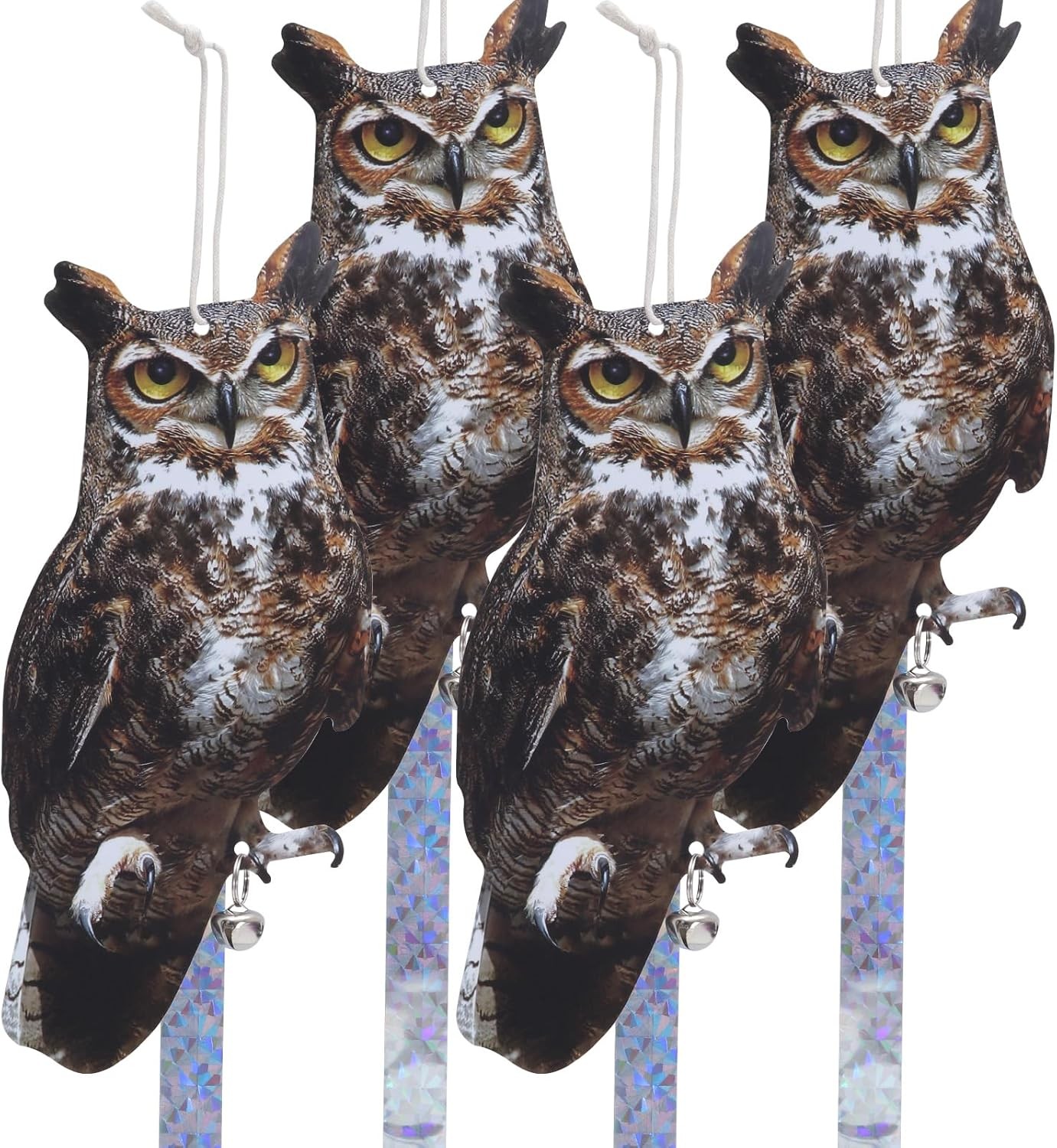 Bird Scarer, 4Pack Fake Owl Hanging to Keep Birds Away Mighty Hawks 4pcs