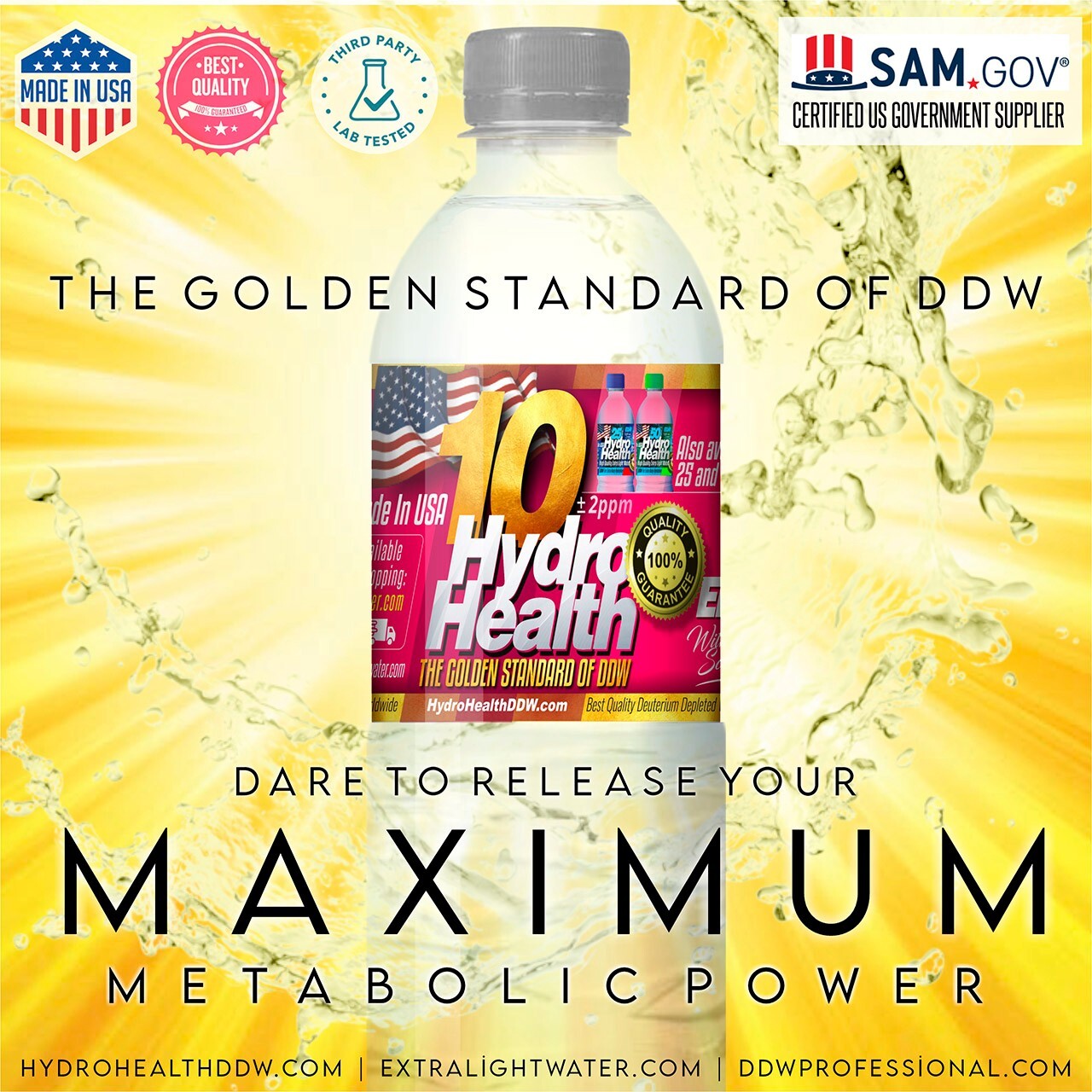 Deuterium Depleted Water 10 ppm Hydro Health 24 pcs x 500ML,free S&H to Cont.US