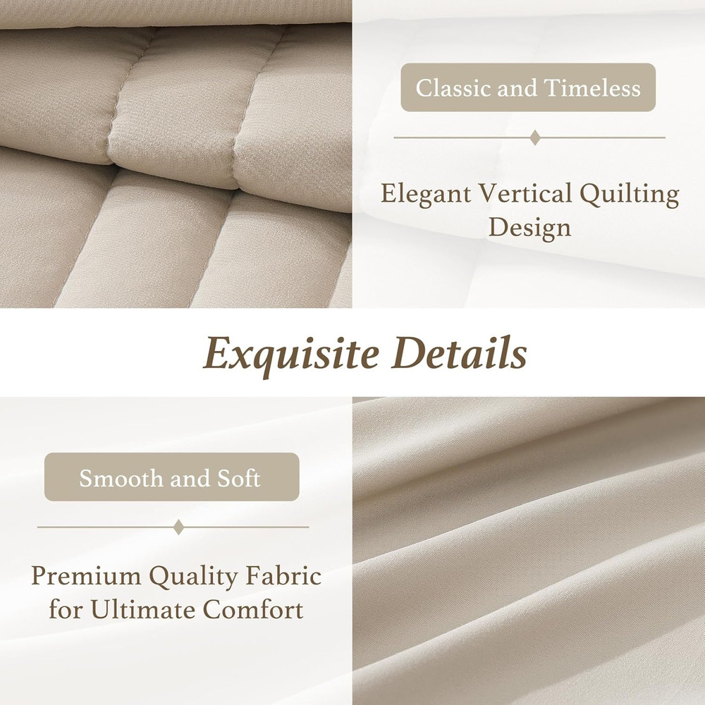 Queen Comforter Set - 7 Pieces Beige Bed in a Bag Queen Bedding Sets with Comfor
