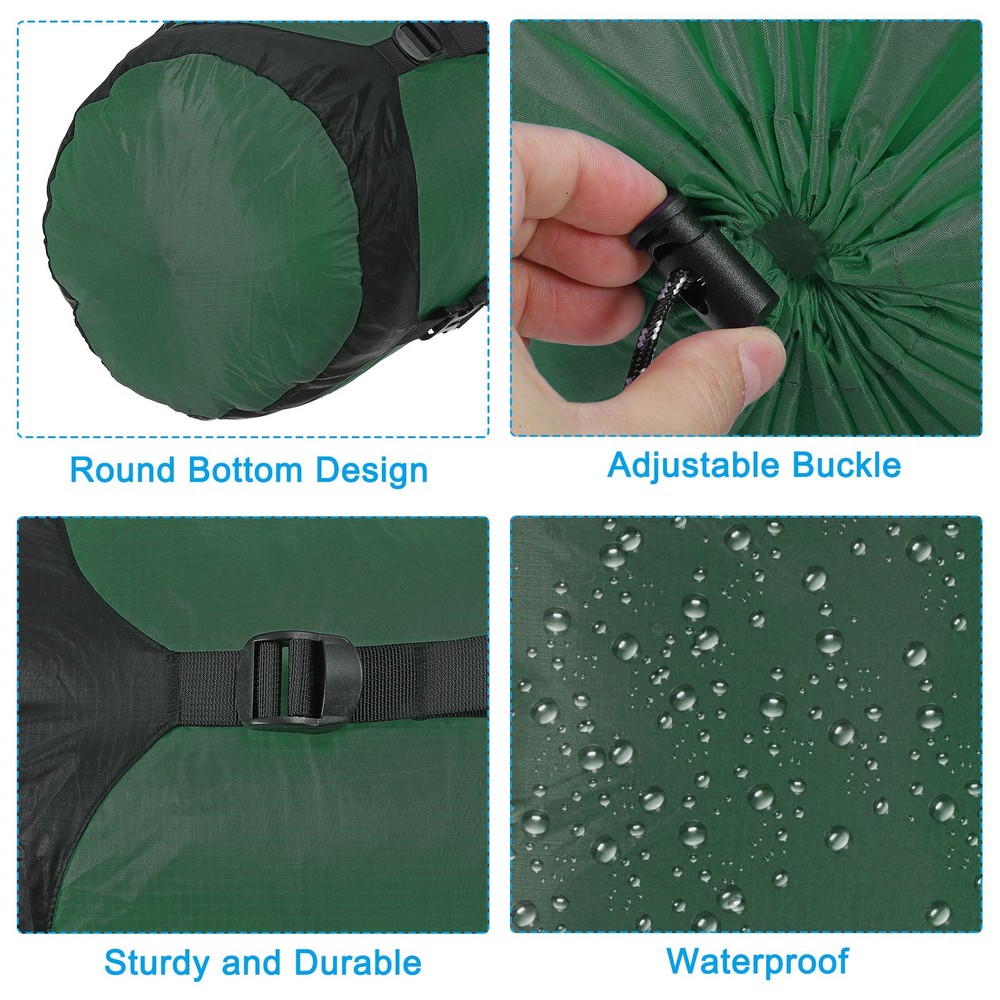 Compression Stuff Sack 8L Waterproof Sleeping Bag Lightweight Storage Sack Green